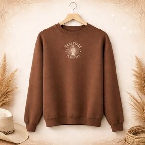 Von Maur Hi Res brand Brown Crewneck w/ pink Nashville Tennessee embroidery